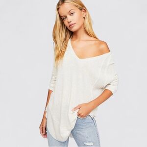 Free People Catalina Thermal‎ Top Cream Small Slouchy Off Shoulder Waffle